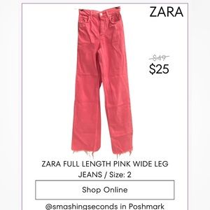 ZARA PINK FULL LENGTH, HIGH RISE WAIST, WIDE LEG, JEANS / Size: 2